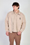 Men's Elastic Waist Zipper Polo Collar Jacket - Beige