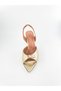 Women's Thin Heeled Shoes with Accessory Detail Genuine Gold Leather - 7