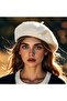 Women's Pearl Detailed Painter Hat Soft Textured French Beret Stylish Winter Hat White - 5