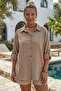 Dark Beige Shirt Collar Buttoned Long Sleeve Buttoned Casual Muslin Woven Shirt 75 63 - 5