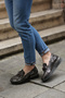 3540-1 Eren Shoes&Bag Genuine Leather Snake Print Patterned Chain Buckle Women's Shoes Black Snake Pattern - 3