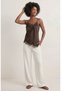 Brown Lace Detailed Satin Woven Blouse - 4