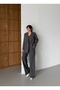 Women's Anthracite Striped Oversize Blazer Jacket Vest Suit - 3