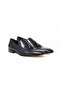 Dark Blue Color Laceless Genuine Leather Men's Shoes