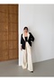 Women's Cream-Black Oversize Blazer Jacket Palazzo Trousers Suit - 2