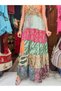 Orange Color Gold Detailed Halter Neck Patchwork Silk Dress - 3