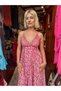 Pink Color Gold Detailed Embroidered Silk Dress with Straps - 2