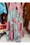 Turquoise Color Gold Detailed Halter Neck Backless Silk Dress - 6