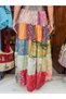 Green Color Gold Detailed Halter Neck Patchwork Silk Dress - 6