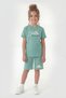 Round Neck T-Shirt and Colorful Capri Pants with Print Detail Summer Girls' Top and Bottom Set