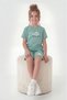 Round Neck T-Shirt and Colorful Capri Pants with Print Detail Summer Girls' Top and Bottom Set - 3