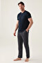 Crew Neck Short Sleeve Striped Men's Pajama Set 3011 - 5