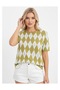 Women's Baklava Pattern Crew Neck Short Sleeve Knitwear Blouse