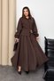 Waist-Tied Elastic Modal Fabric Skirt and Blouse Set with Gold Buckle Detail 002 - Brown - 3