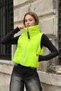 Girl's Neon Green Puffy Vest with Stone Print on the Back and Stand-Up Collar - 2