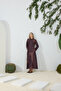 Brown High Collar Dress with Ruffle Detail - 2