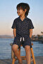 Boy's Patterned Shirt Shorts Set Summer Cotton Comfortable Fit Top and Bottom Combination - 5