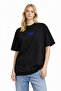 Unisex Women's Men's Art Blue Text Front Printed Oversize Thick Fabric Relaxed Cut Cotton T-Shirt