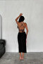 Women's Black Long Backless Dress 3708 - 4