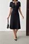 Women's Black Zippered Polo Collar Soft Touch Dress - 2