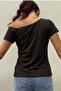 Lace Detailed Boat Neck Short Sleeve Women's Basic T-Shirt - 2