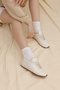Women's Beige Leather Rubber Sole Breathable Lace-Up Sneaker - 4
