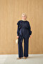 Women's Stitching Detail Flounce Waist Tie Set Navy Blue - 2