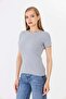 Women's Gray Short Sleeve Ribbed Basic Crew Neck T-Shirt - H6037 - 4