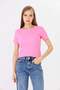 Women's Pink Short Sleeve Ribbed Basic Crew Neck T-Shirt - H6037
