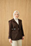 Women's Double-Breasted Collar Pocket Detail Jacket Brown - 2