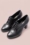 Women's Genuine Leather Lace-Up Oxford Heeled Shoes - Black - 4
