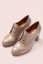 Women's Genuine Leather Lace-Up Oxford Heeled Shoes - Mink Patent Leather - 4
