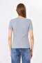 Women's Gray Short Sleeve Ribbed Basic Crew Neck T-Shirt - H6037 - 5