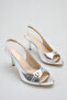 Luma Women's Silver Open-Back Buckle High Heel Shoes - 3