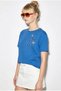 Women's Sky Blue 100% Cotton Premium Design T-Shirt with Handcrafted Floral Embroidery Detail 1005 60282050 - 2