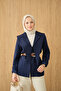 Women's Double-Breasted Collar Pocket Detail Jacket Navy Blue