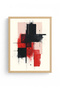 Natural Wood Framed Abstract Geometric Pattern Painting - Red-Black |   Huhu1200 - 2