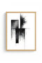 Natural Wood Framed Abstract Geometric Pattern Painting - Black-White |   Huhu1198 - 2