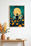 Black Wooden Framed Flower Patterned Painting - Vibrant Tones |   Huhu1258 - Single Table Black Frame
