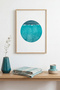 Natural Wood Framed Abstract Painting in Blue Tones - Minimal |   Huhu1407 - Single Table Natural Wood Frame