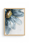 Natural Wood Framed Flower Patterned Painting - Blue-Gold |   Huhu1298 - Single Table Natural Wood Frame - 2