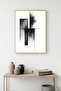 Natural Wood Framed Abstract Geometric Pattern Painting - Black-White |   Huhu1198