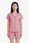 Pink Heart Patterned Soft Textured Shirt Collar Women's Shorts Pajama Set