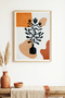 Natural Wood Framed Minimal Leaf Pattern Painting - Vibrant Tones |   Huhu1360