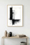 Natural Wood Framed Abstract Geometric Pattern Painting - Black-White |   Huhu1192