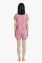 Pink Heart Patterned Soft Textured Shirt Collar Women's Shorts Pajama Set - 3