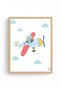 Children's Themed Airplane Painting with Natural Wooden Frame - Vibrant Colors |   Huhu1630 - Single Table Natural Wood Frame - 2