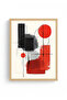 Natural Wood Framed Abstract Geometric Pattern Painting - Vibrant Tones |   Huhu1194 - Single Table Natural Wood Frame - 2