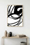 Natural Wood Framed Minimal Line Art Painting - Black and White |   Huhu1085 - Single Table Natural Wood Frame