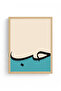 Natural Wood Framed Modern Abstract Painting - Blue-Beige |   Huhu1581 - 2
